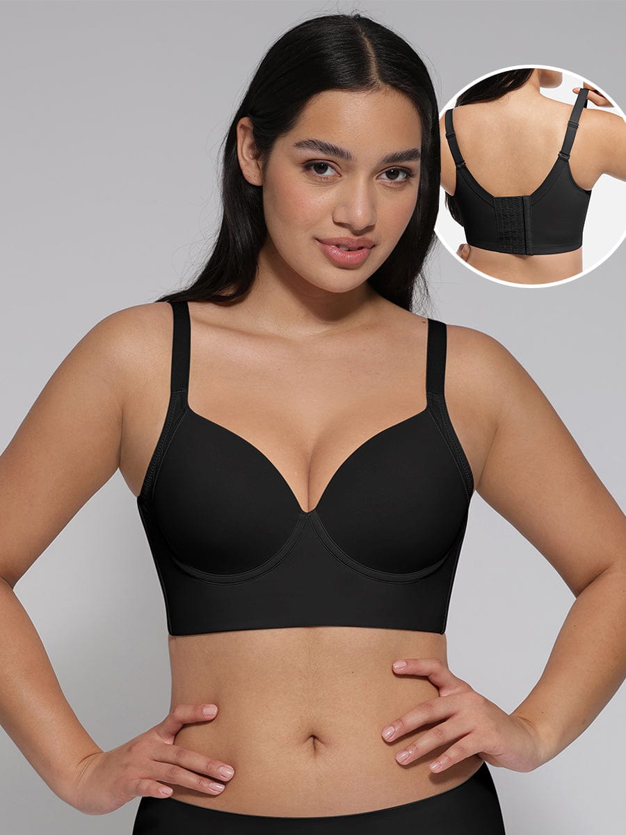 Wholesale Black Underwire Push-Up Sculpting Uplift Hide Back Fat Full Coverage Bra